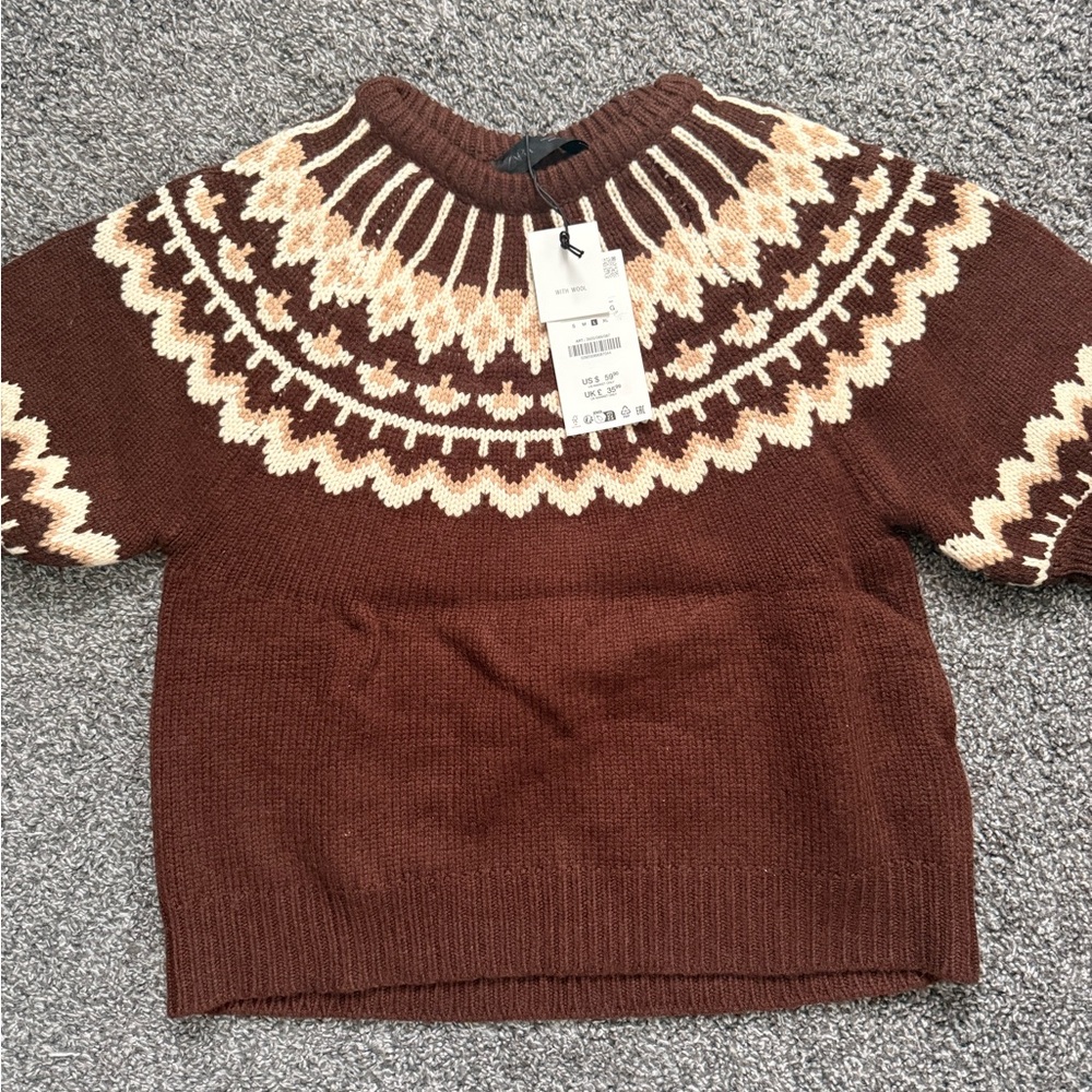 Zara Brown and Cream Patterned Sweater